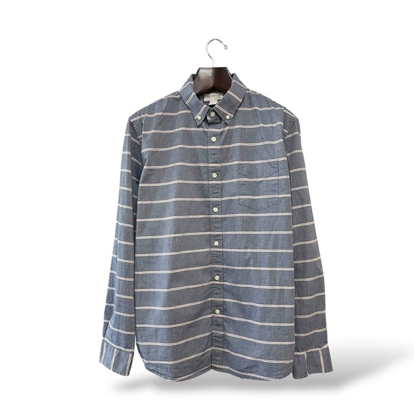 John Bartlett Consensus Chambray Woven Striped Stretch Button Down, Large - Picture 2 of 12